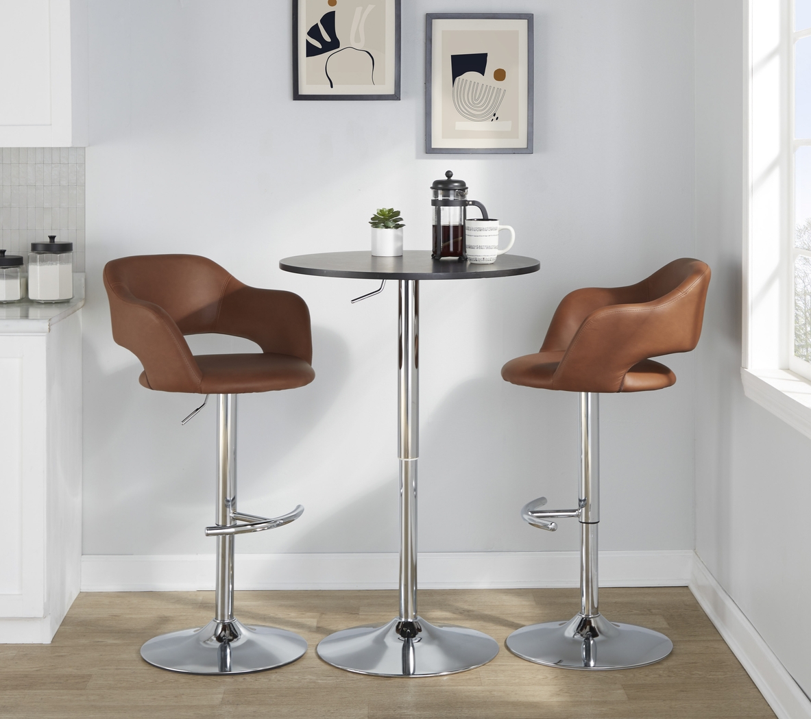 Toune Brown Adjustable Swivel Barstool, Set of 2 - Thumbnail - Image 5