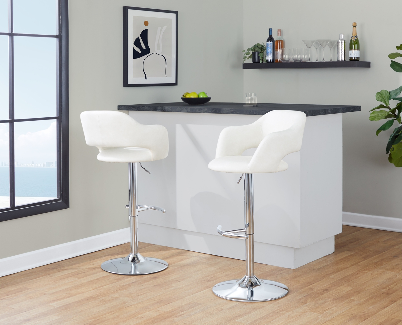 Toune Cream Adjustable Swivel Barstool, Set of 2 - Thumbnail - Image 2