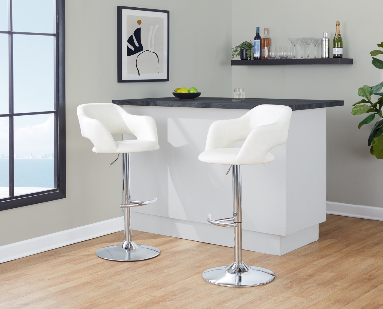 Toune Cream Adjustable Swivel Barstool, Set of 2 - Thumbnail - Image 3