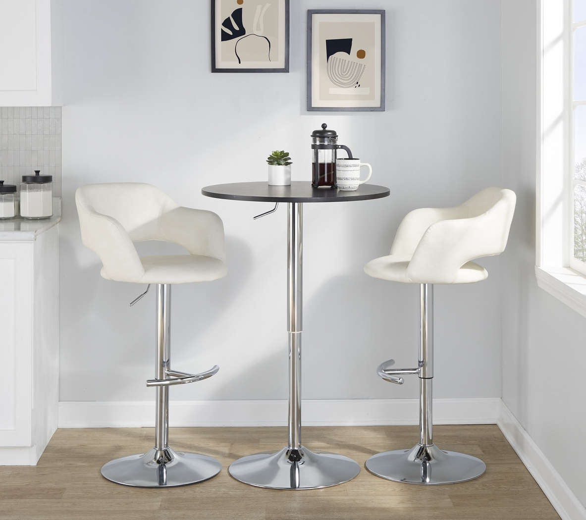 Toune Cream Adjustable Swivel Barstool, Set of 2 - Thumbnail - Image 4