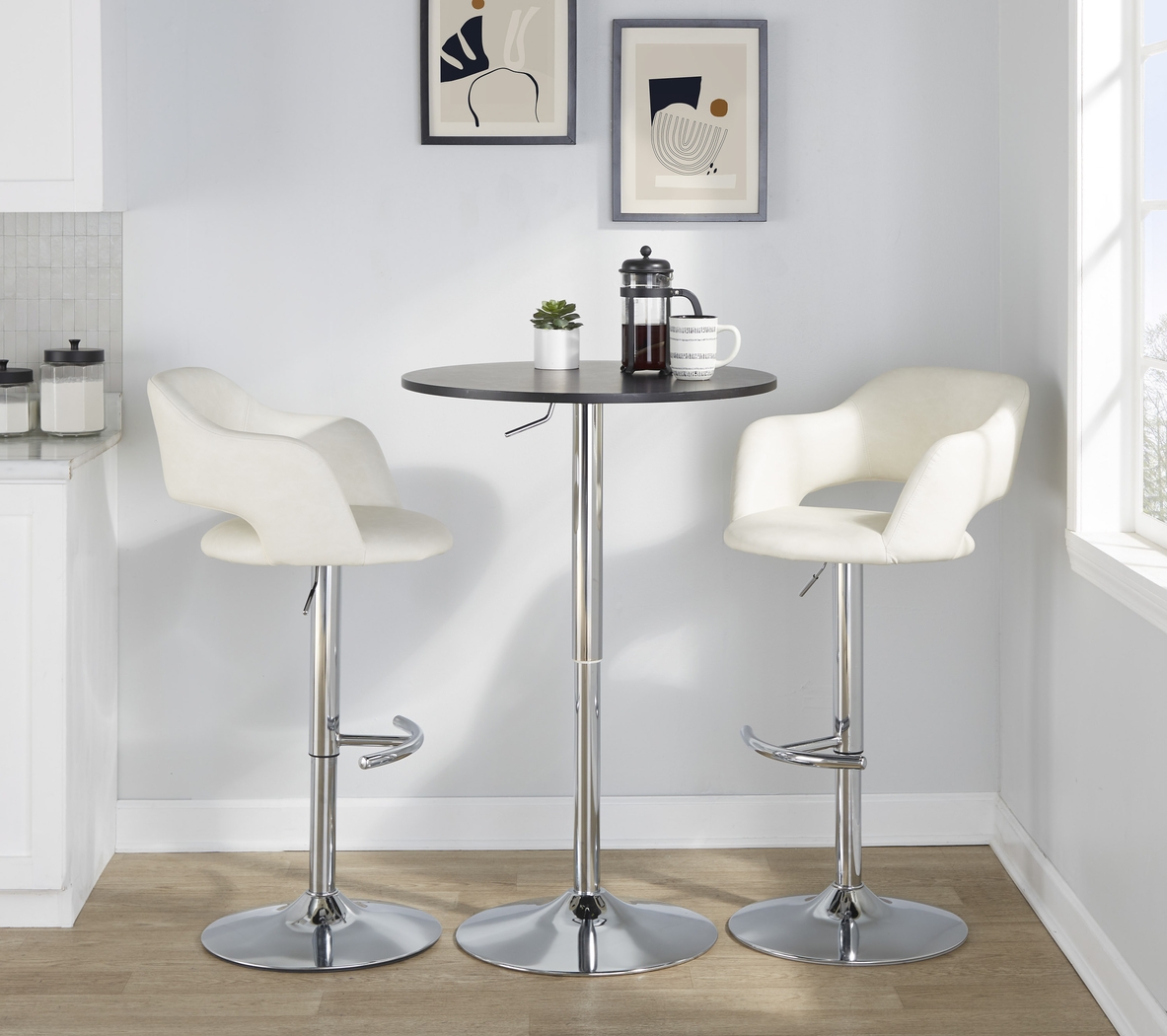 Toune Cream Adjustable Swivel Barstool, Set of 2 - Thumbnail - Image 5