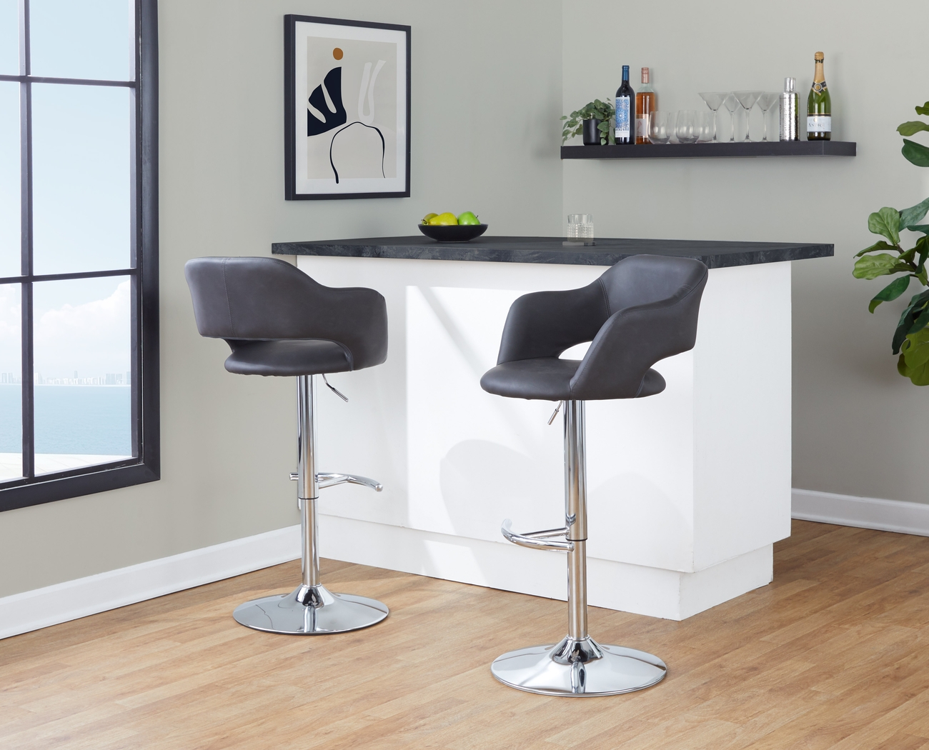 Toune Gray Adjustable Swivel Barstool, Set of 2 - Thumbnail - Image 2