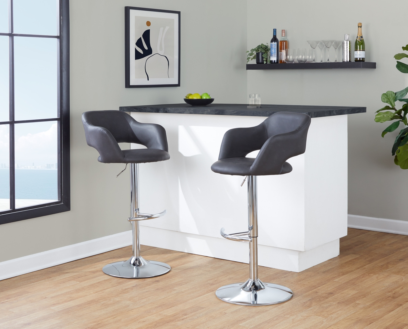 Toune Gray Adjustable Swivel Barstool, Set of 2 - Thumbnail - Image 3