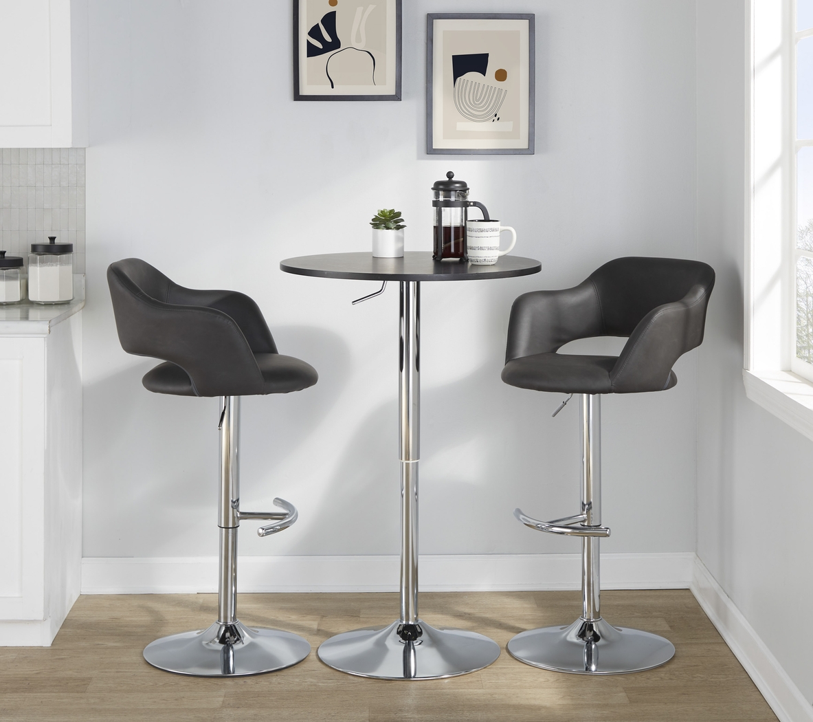 Toune Gray Adjustable Swivel Barstool, Set of 2 - Thumbnail - Image 4