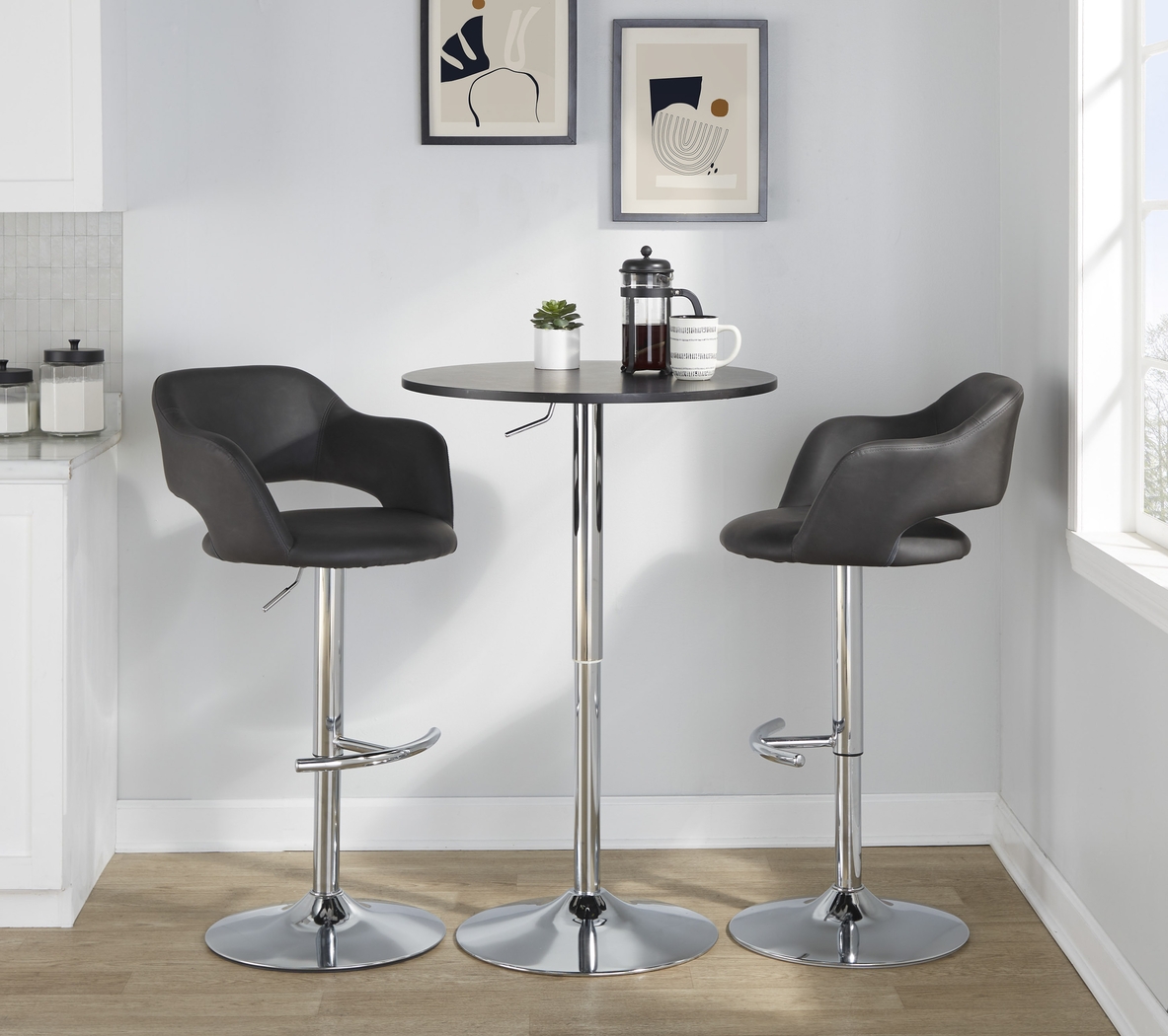 Toune Gray Adjustable Swivel Barstool, Set of 2 - Thumbnail - Image 5