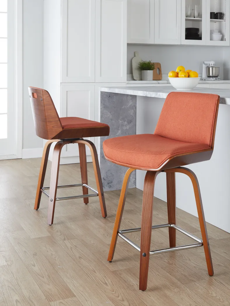 Towton I Orange Swivel Counter Height Stool, Set of 2 - Thumbnail - Image 2