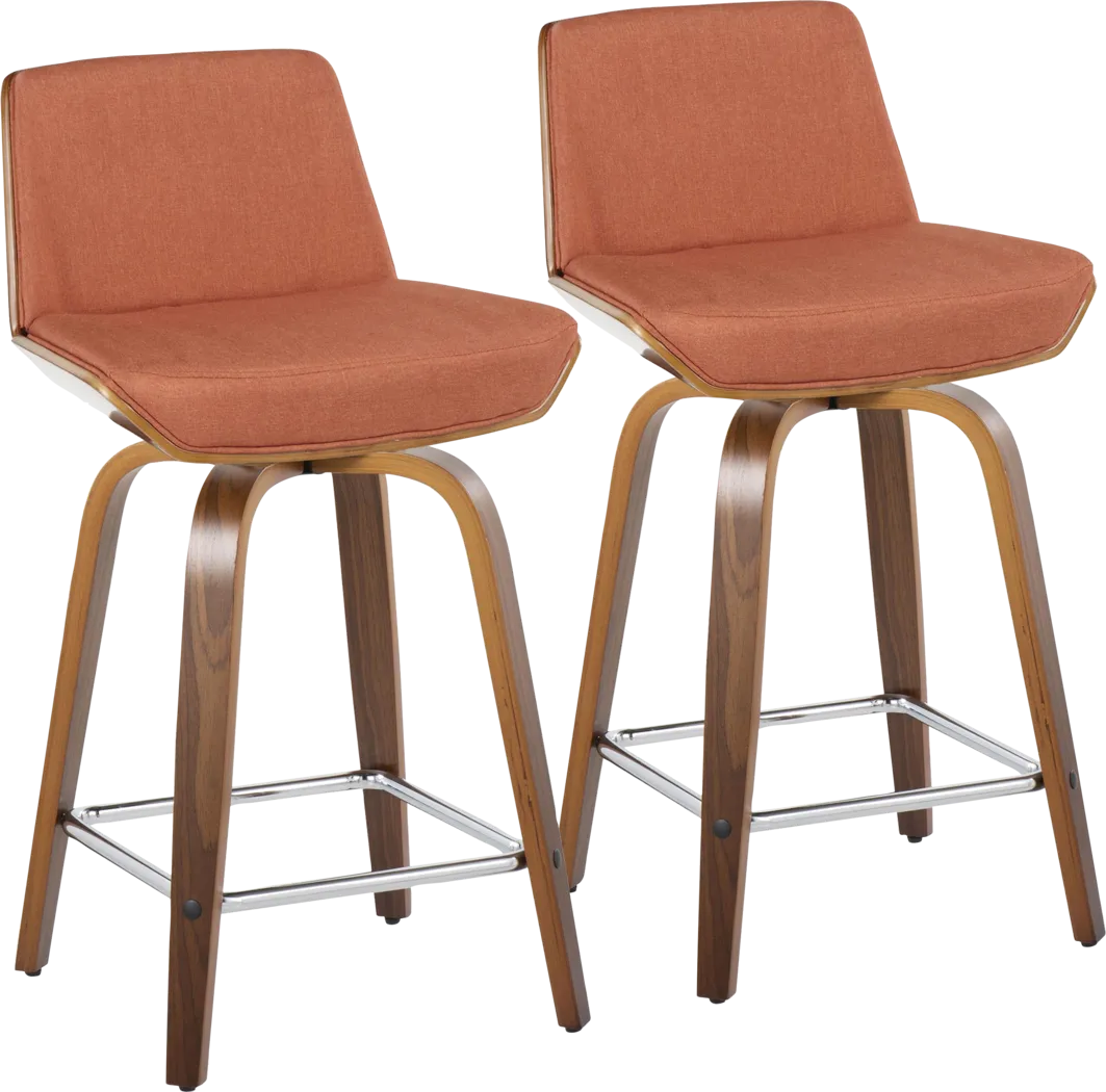 Towton I Orange Swivel Counter Height Stool, Set of 2 - Thumbnail - Image 1