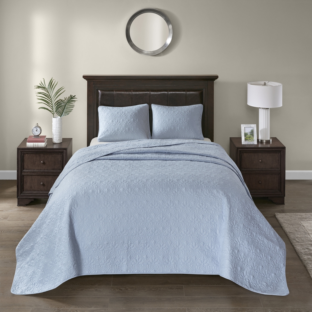 Toyah Blue 3 Pc Queen Bedspread Set - Thumbnail - Image 2