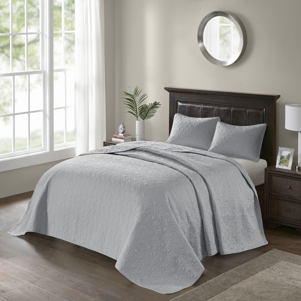 Toyah Gray 3 Pc Queen Bedspread Set - Thumbnail - Image 1
