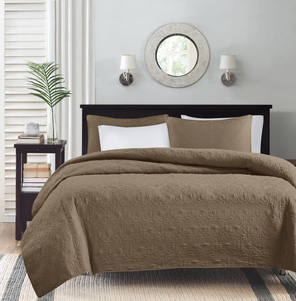 Toyah Mocha Brown 3 Pc Full/Queen Quilt Set - Thumbnail - Image 2