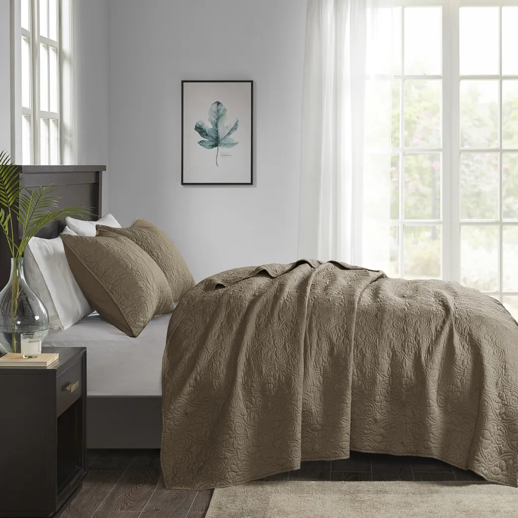 Toyah Mocha Brown 3 Pc Full/Queen Quilt Set - Thumbnail - Image 3