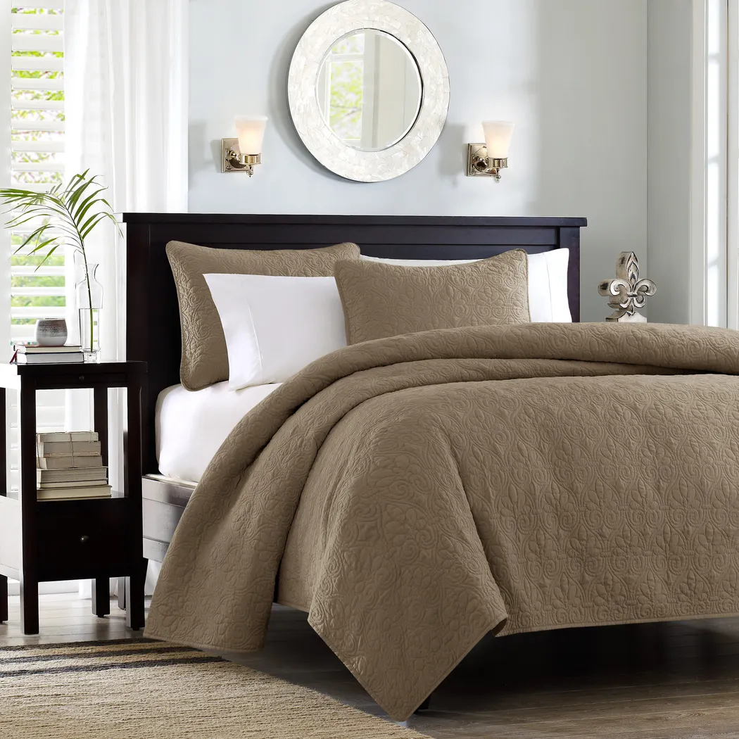 Toyah Mocha Brown 3 Pc Full/Queen Quilt Set - Thumbnail - Image 1
