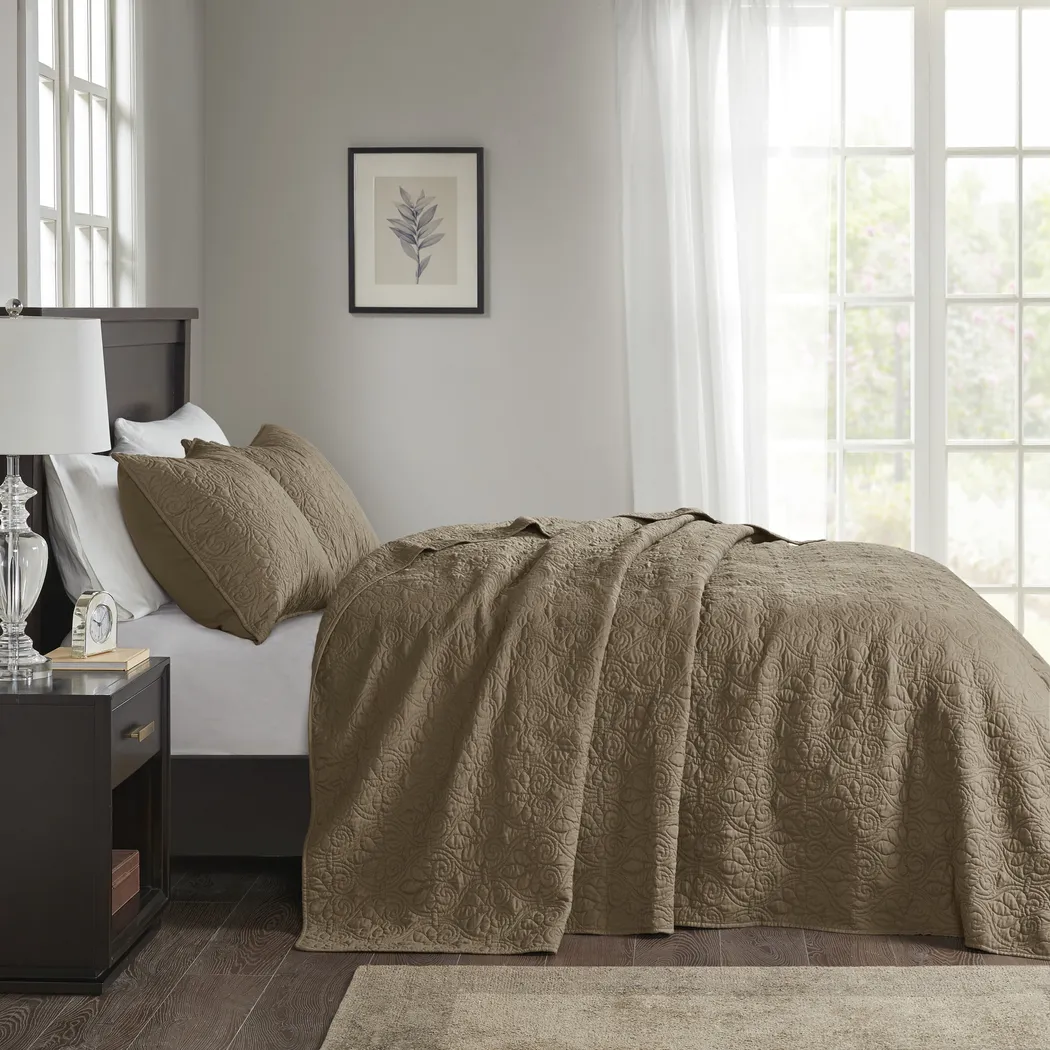Toyah Mocha Brown 3 Pc Queen Bedspread Set - Thumbnail - Image 3