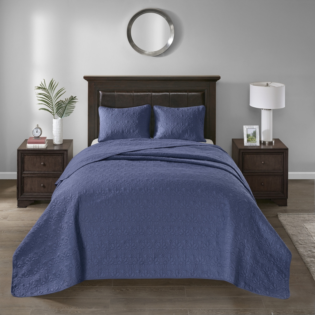 Toyah Navy 3 Pc King Bedspread Set - Thumbnail - Image 2