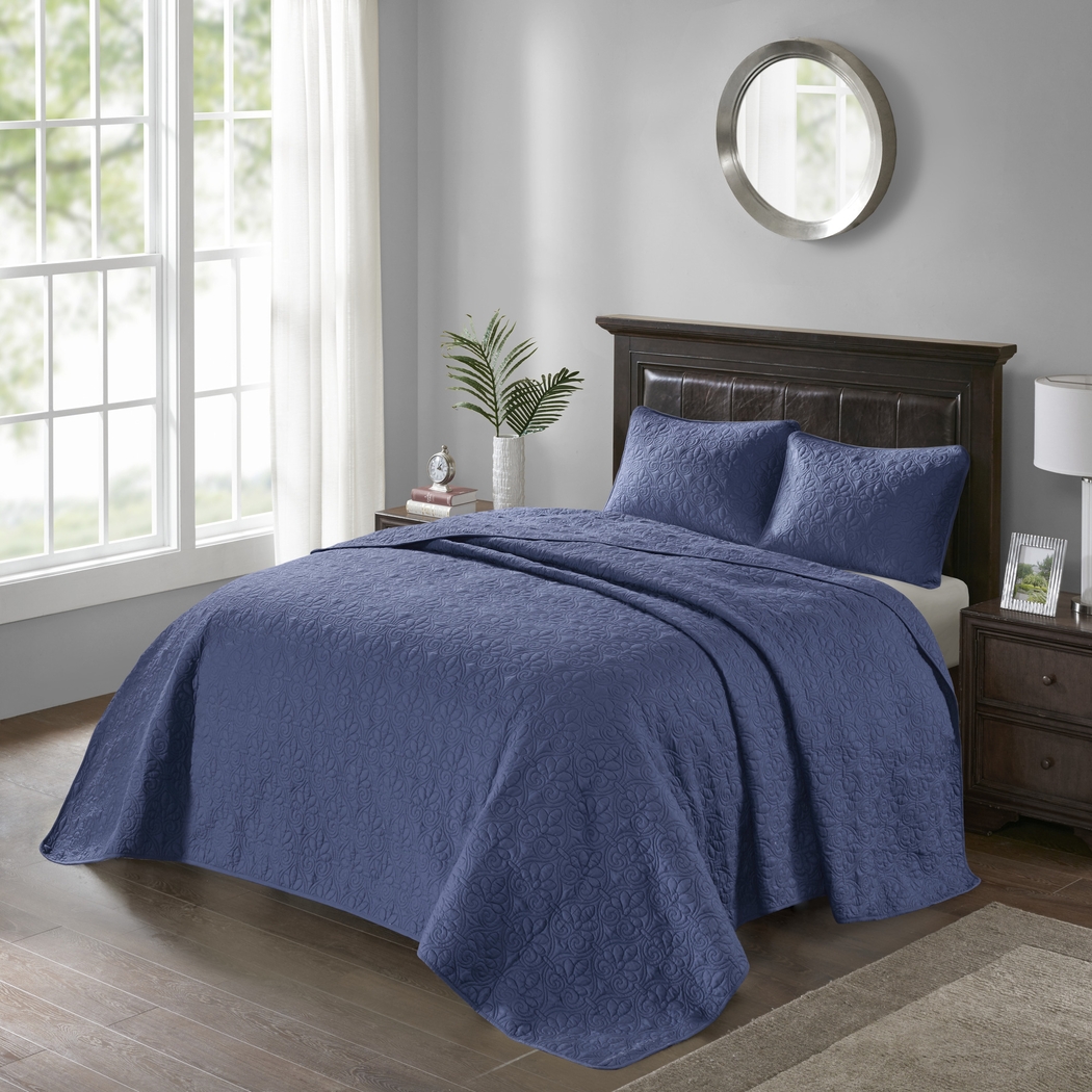 Toyah Navy 3 Pc Twin Bedspread Set - Thumbnail - Image 1