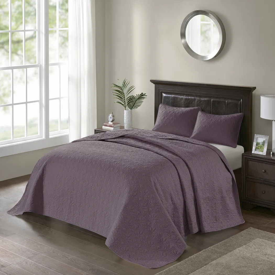 Toyah Purple 3 Pc Queen Bedspread Set - Thumbnail - Image 1