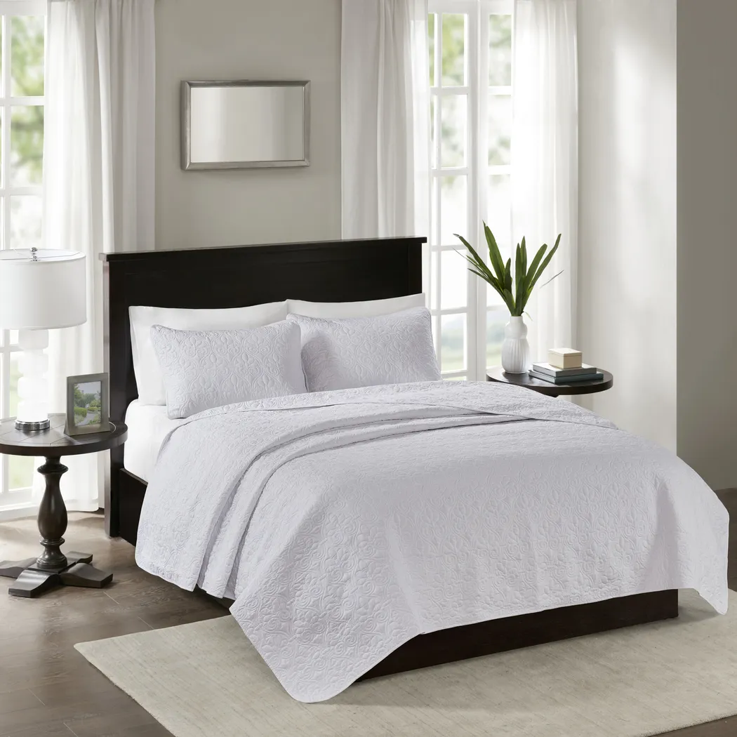 Toyah White 3 Pc Full/Queen Quilt Set - Thumbnail - Image 1
