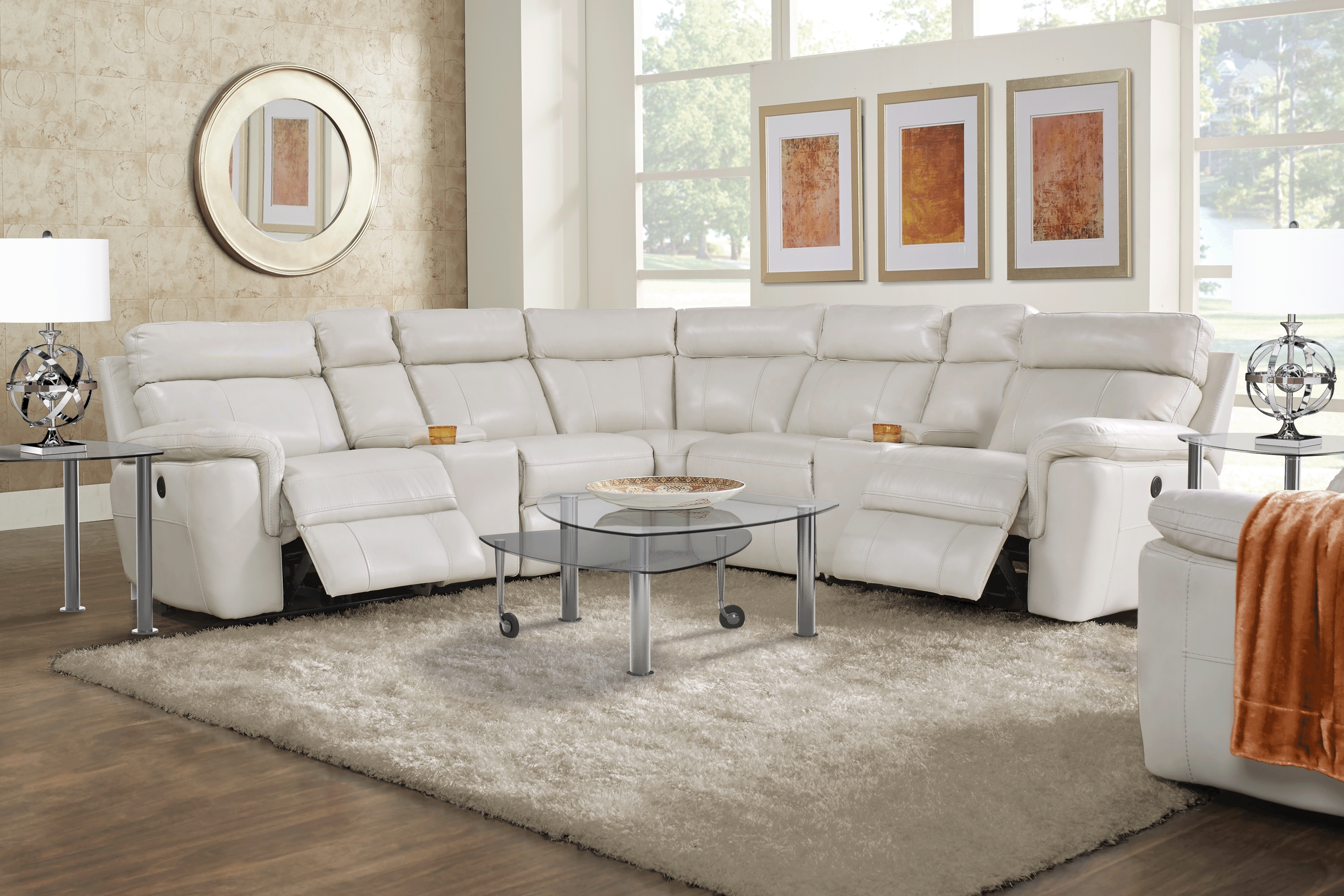 Trafalgar Square Ivory Leather 10 Pc Power Reclining Sectional Living Room - Thumbnail - Image 1