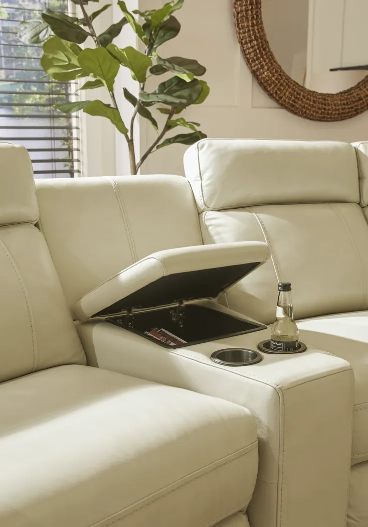Trafalgar Square Ivory Leather 6 Pc Reclining Sectional - Image 6
