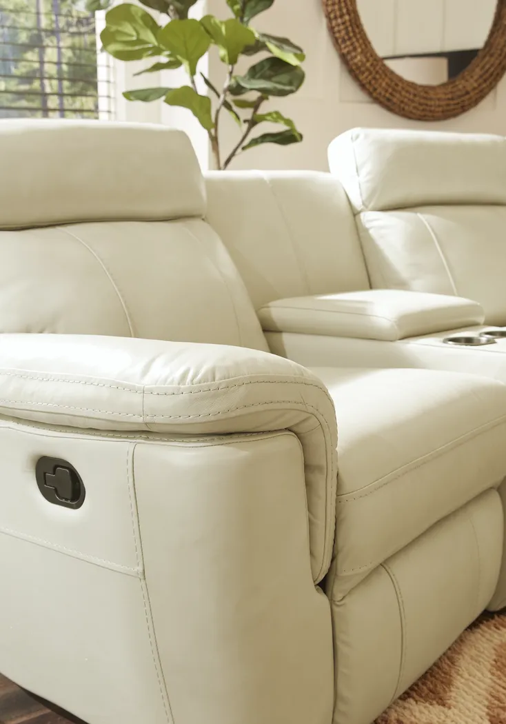 Trafalgar Square Ivory Leather 6 Pc Reclining Sectional - Image 7