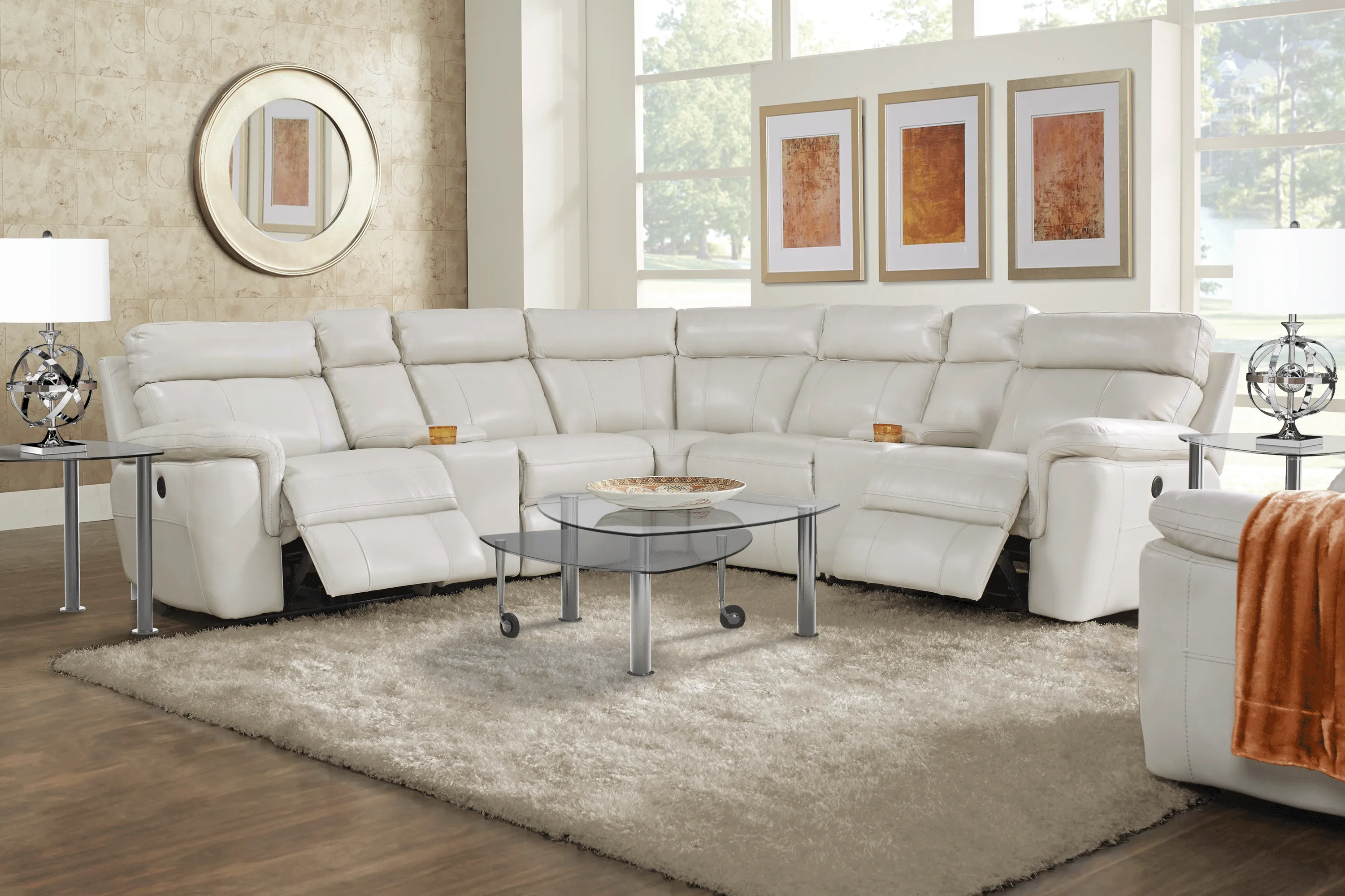 Trafalgar Square Ivory Leather 7 Pc Power Reclining Sectional - Thumbnail - Image 1