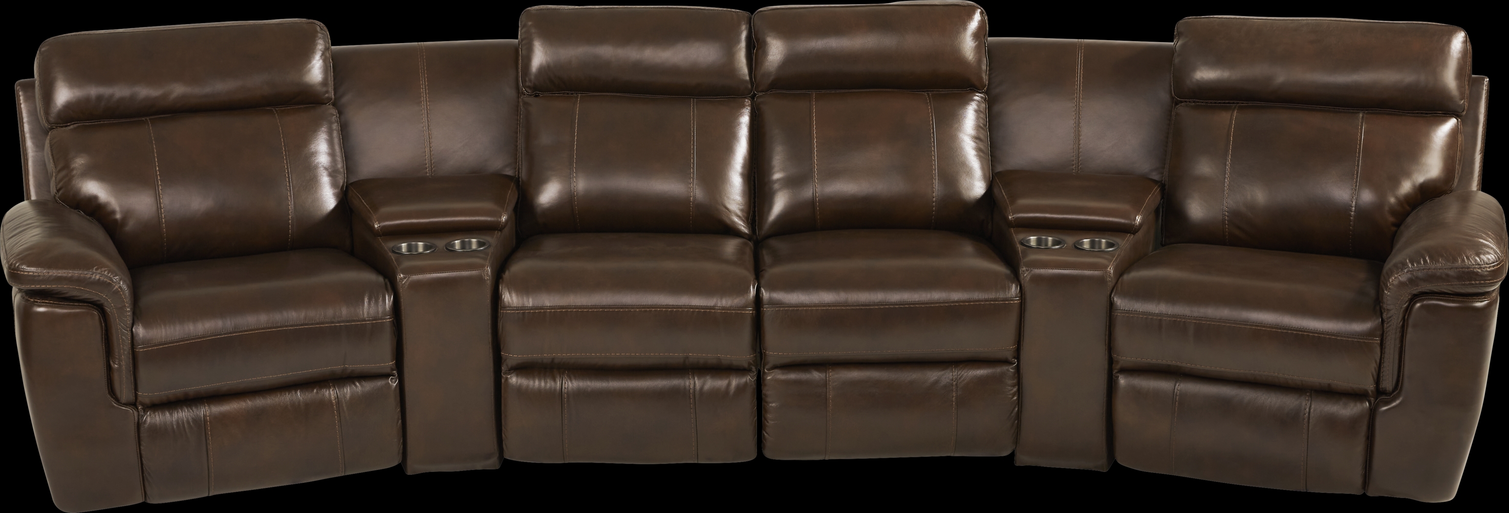 Trafalgar Square Mahogany Leather 6 Pc Reclining Sectional - Thumbnail - Image 4