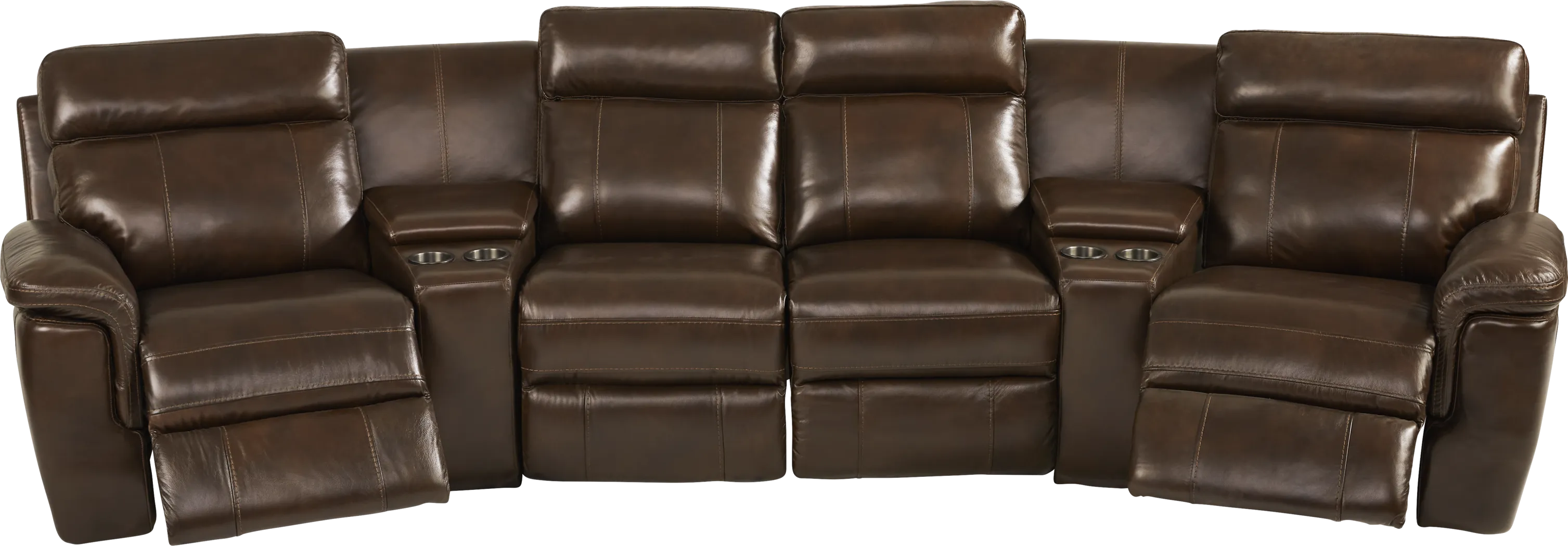 Trafalgar Square Mahogany Leather 6 Pc Reclining Sectional - Image 5