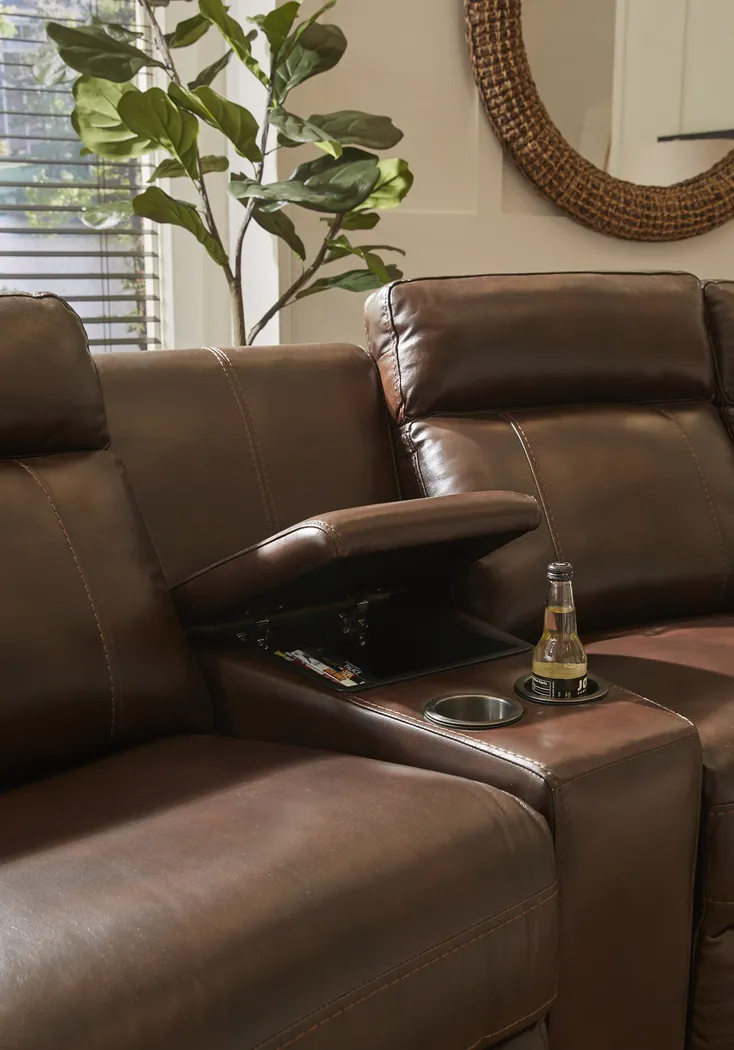 Trafalgar Square Mahogany Leather 6 Pc Reclining Sectional - Image 6