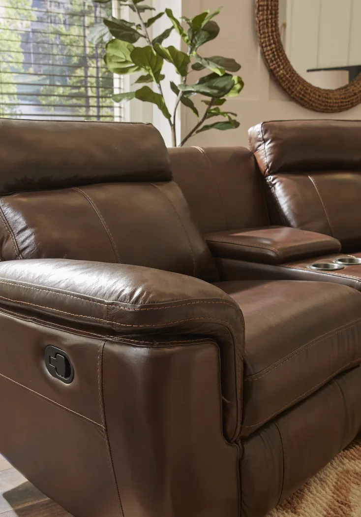 Trafalgar Square Mahogany Leather 6 Pc Reclining Sectional - Image 7