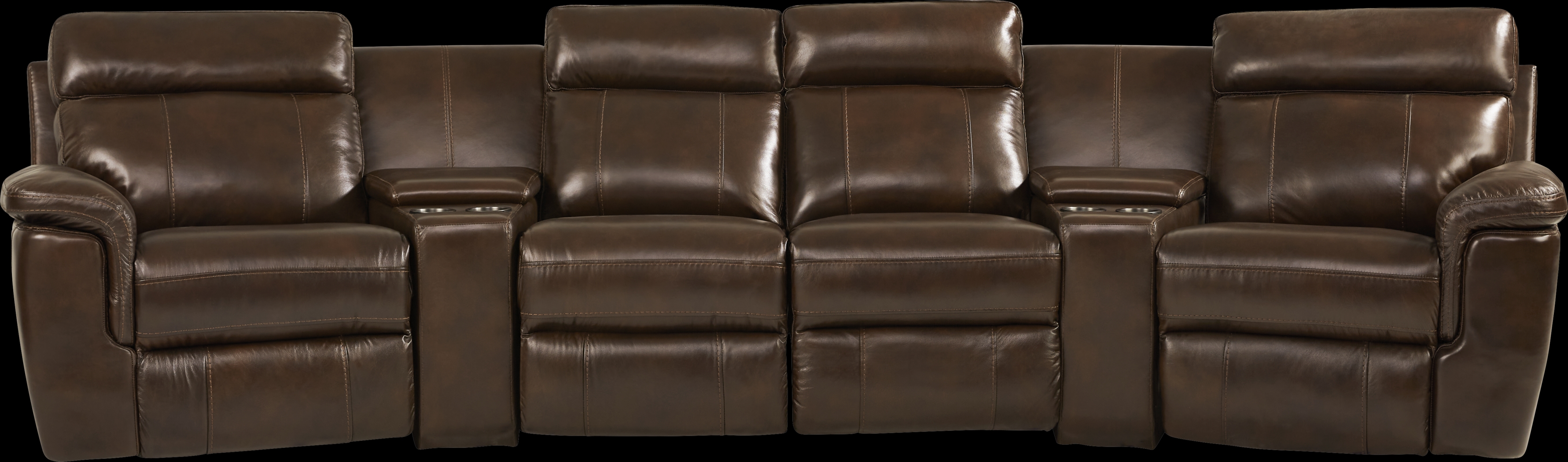 Trafalgar Square Mahogany Leather 6 Pc Reclining Sectional - Thumbnail - Image 1