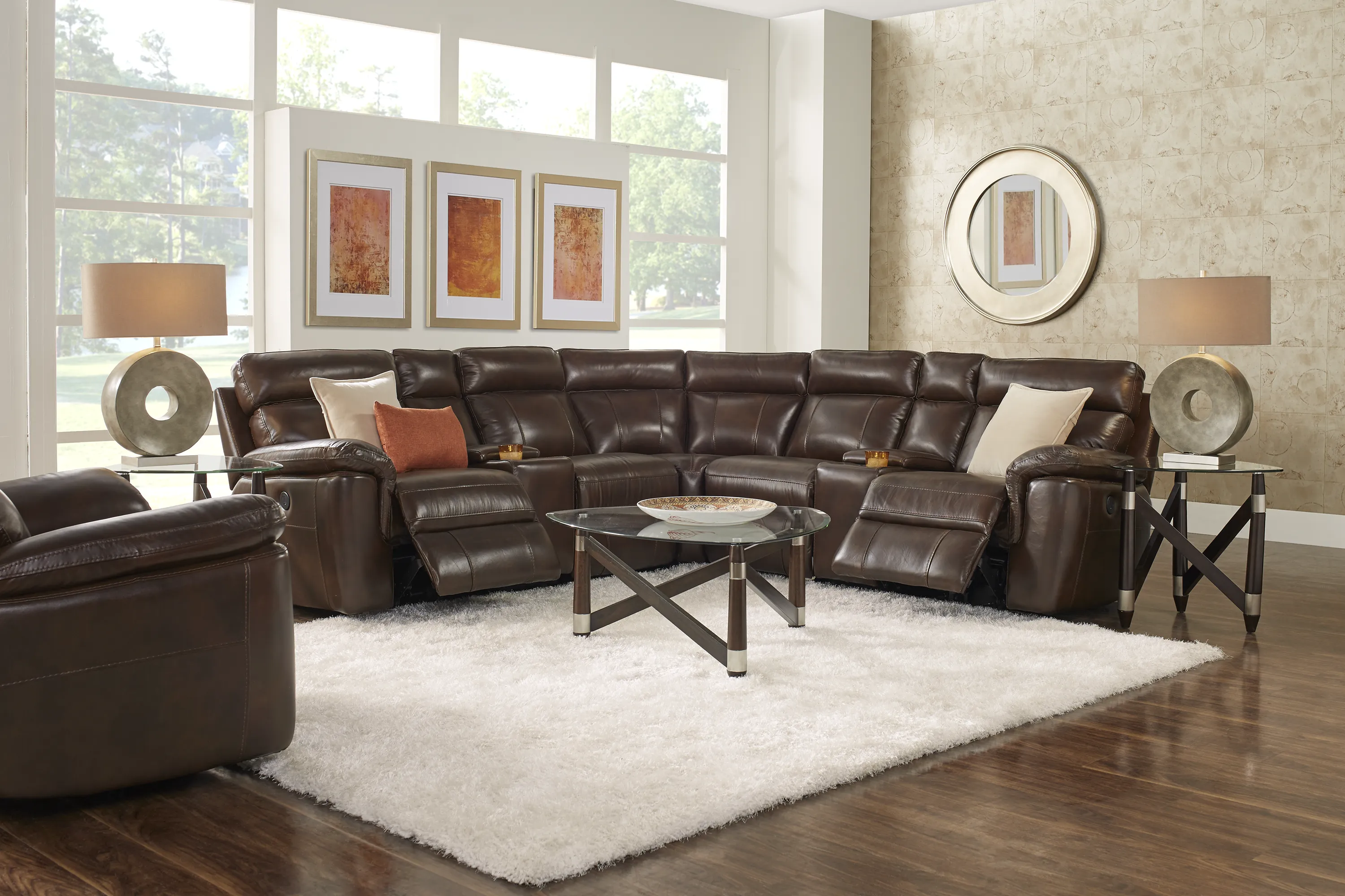 Trafalgar Square Mahogany Leather 7 Pc Power Reclining Sectional - Thumbnail - Image 2