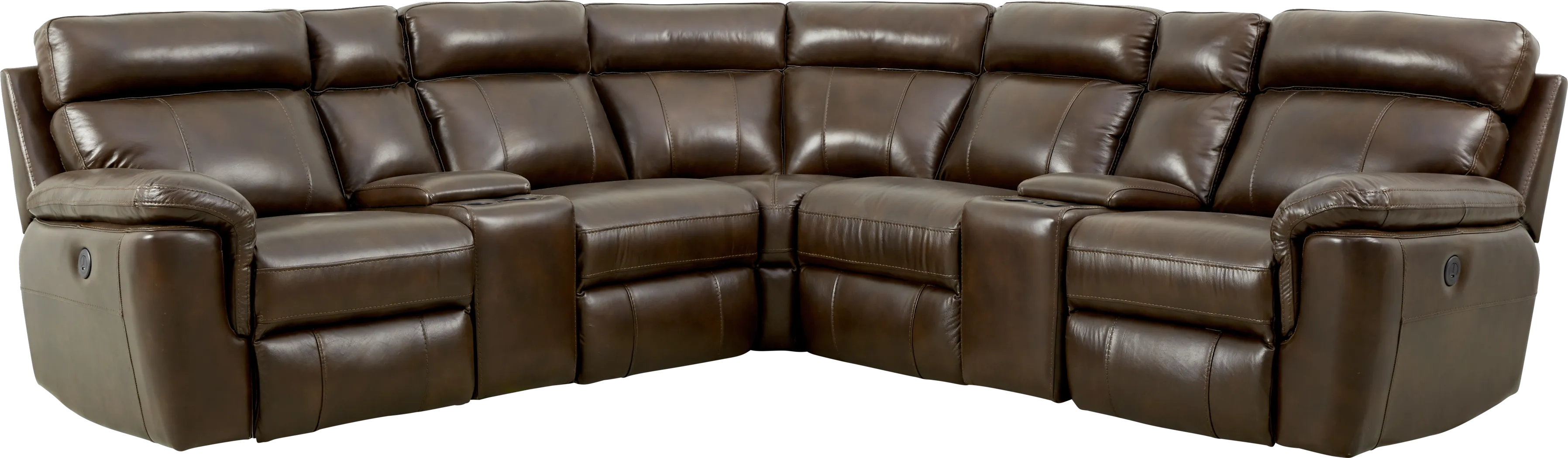 Trafalgar Square Mahogany Leather 7 Pc Power Reclining Sectional - Thumbnail - Image 1