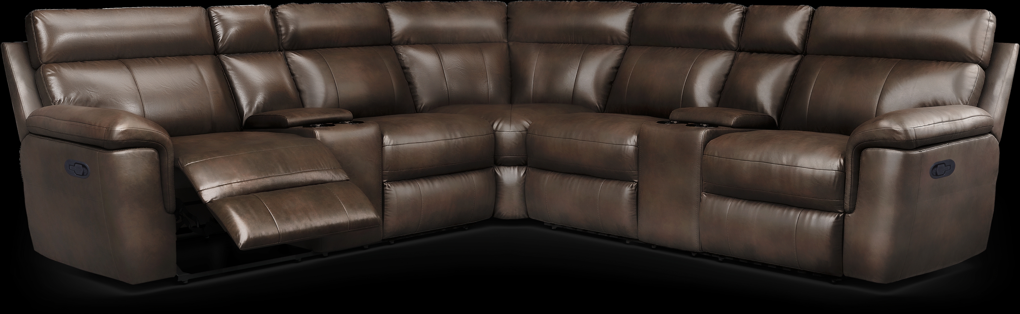 Trafalgar Square Mahogany Leather 7 Pc Reclining Sectional - Thumbnail - Image 3