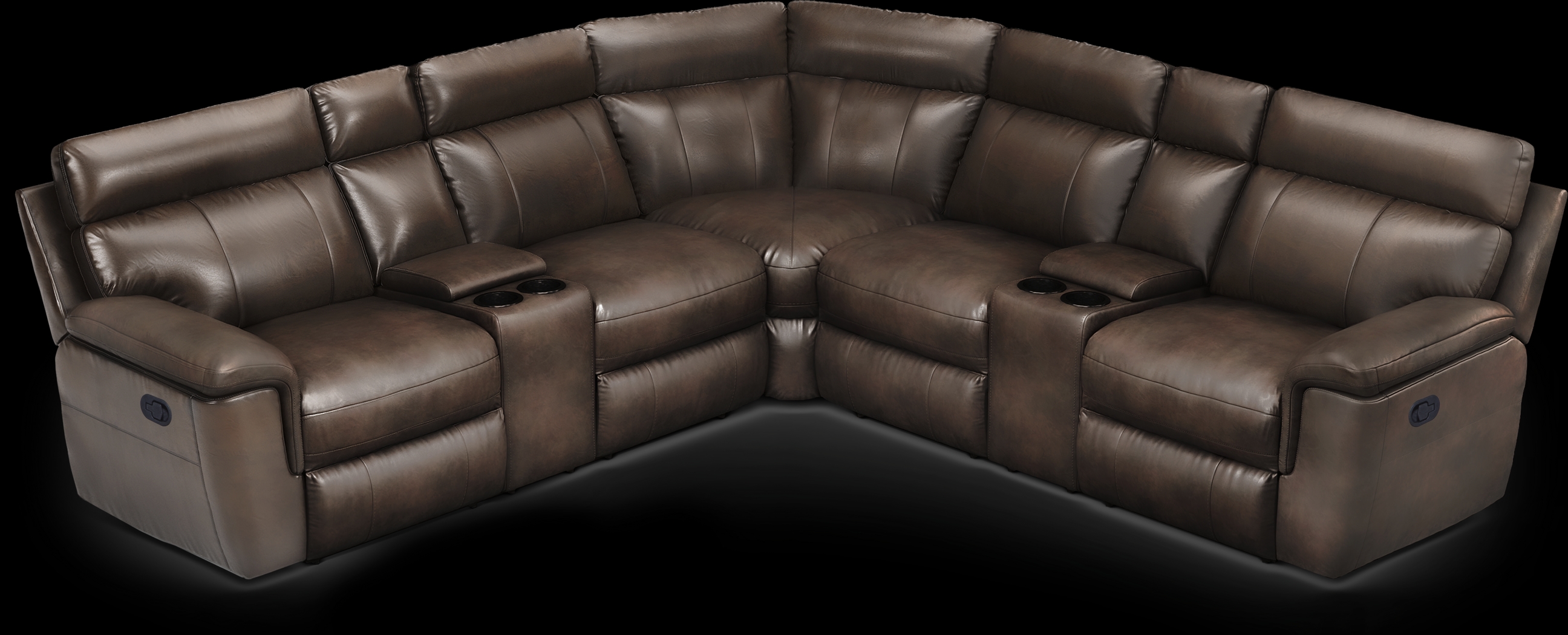 Trafalgar Square Mahogany Leather 7 Pc Reclining Sectional - Thumbnail - Image 4