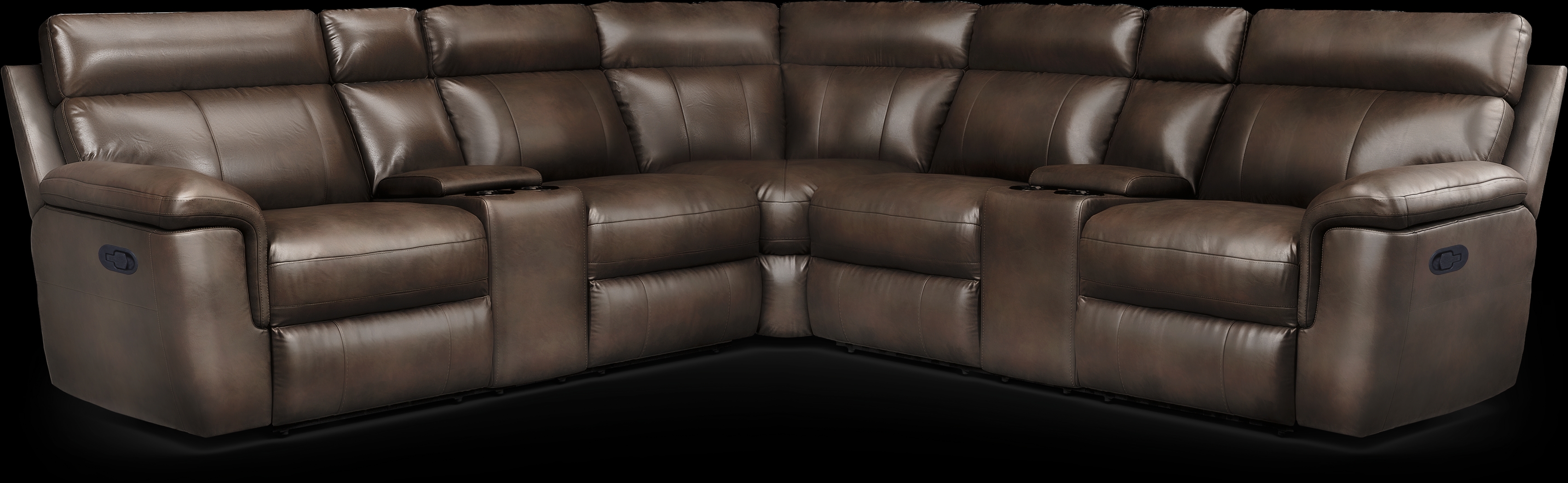 Trafalgar Square Mahogany Leather 7 Pc Reclining Sectional - Thumbnail - Image 1