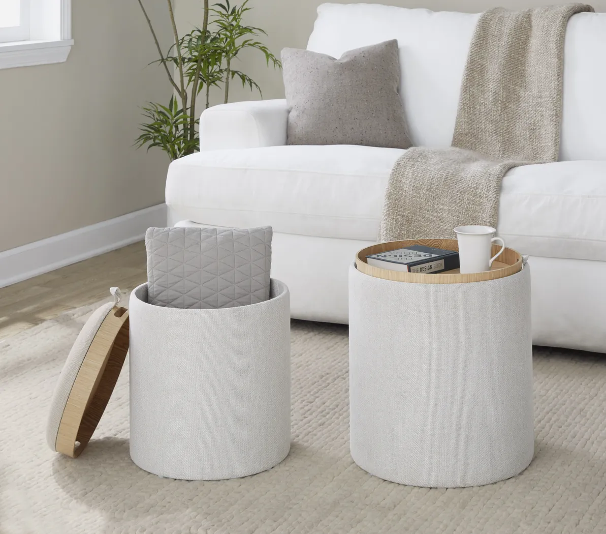 Traymore White Ottoman, Set of 2 - Thumbnail - Image 2