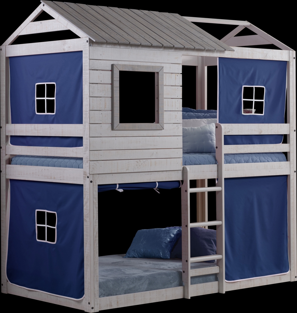 Treeline Cabin Gray Twin/Twin Jr. Loft Bed with Blue Tent - Thumbnail - Image 2