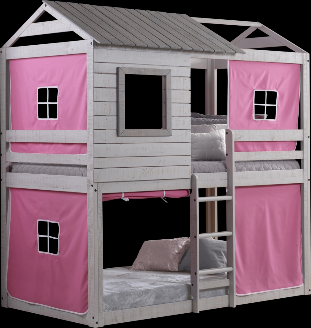 Treeline Cabin Gray Twin/Twin Jr. Loft Bed with Pink Tent - Thumbnail - Image 2