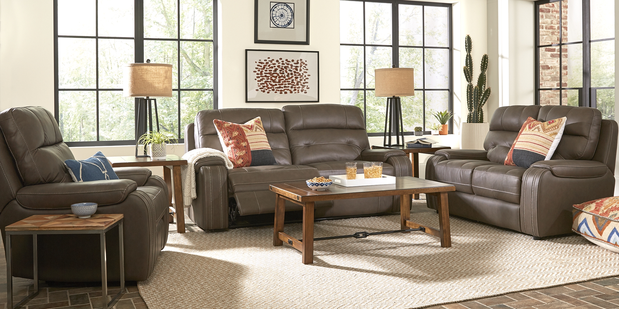 Tremezzo Brown Leather 2 Pc Living Room with Reclining Sofa - Thumbnail - Image 1