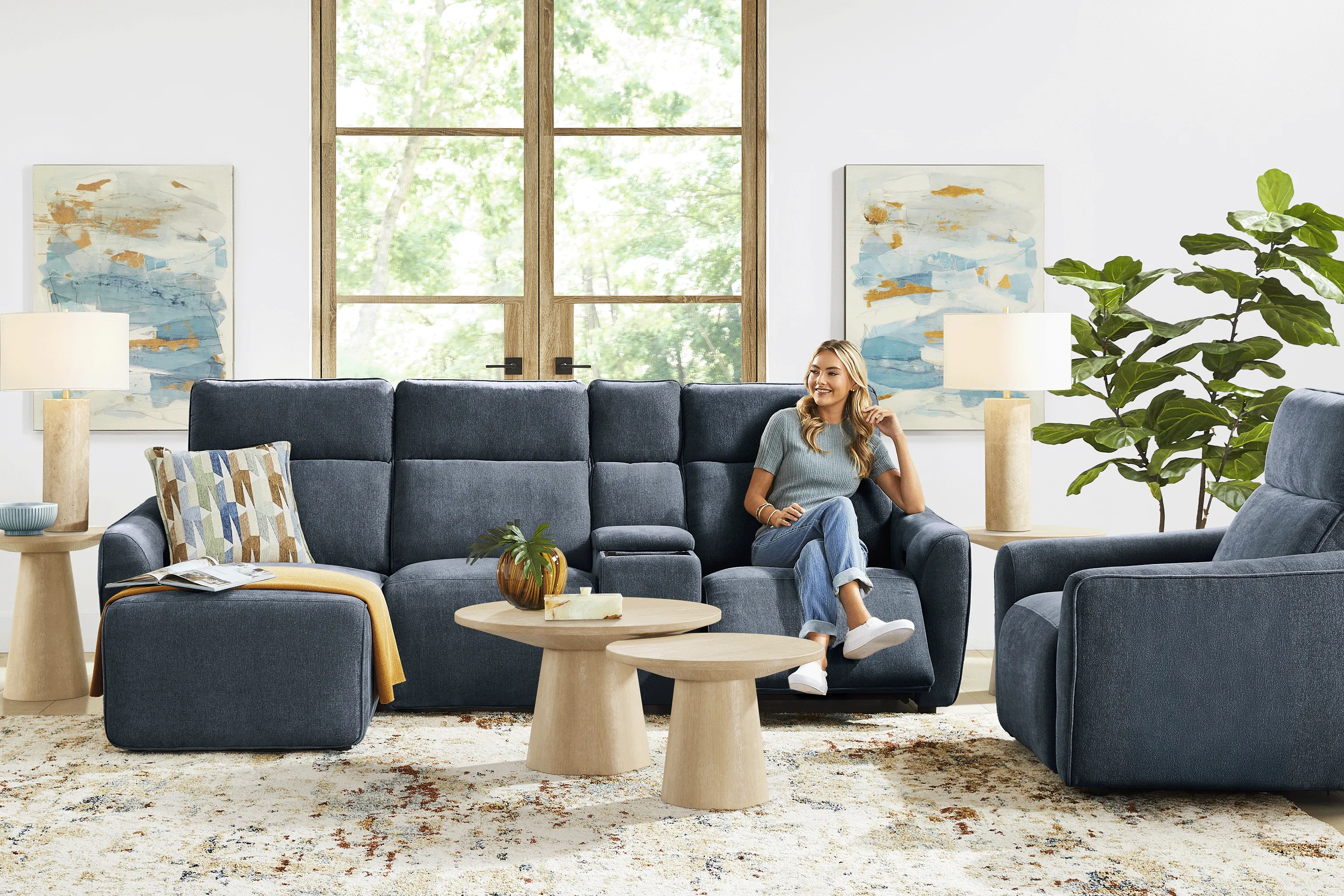 Tremont Indigo 7 Pc Power Reclining Sectional Living Room - Thumbnail - Image 2