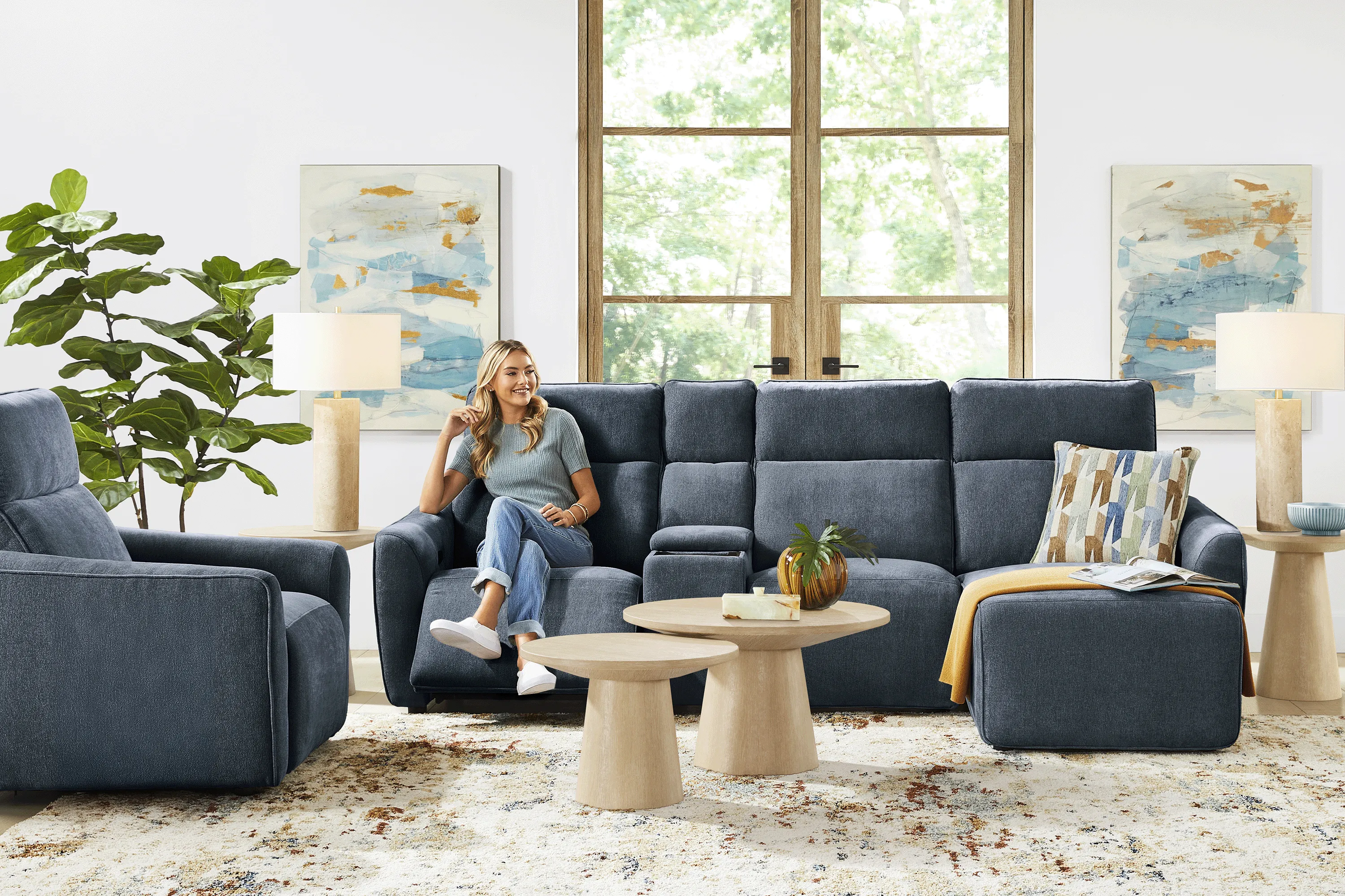 Tremont Indigo 7 Pc Power Reclining Sectional Living Room - Thumbnail - Image 2