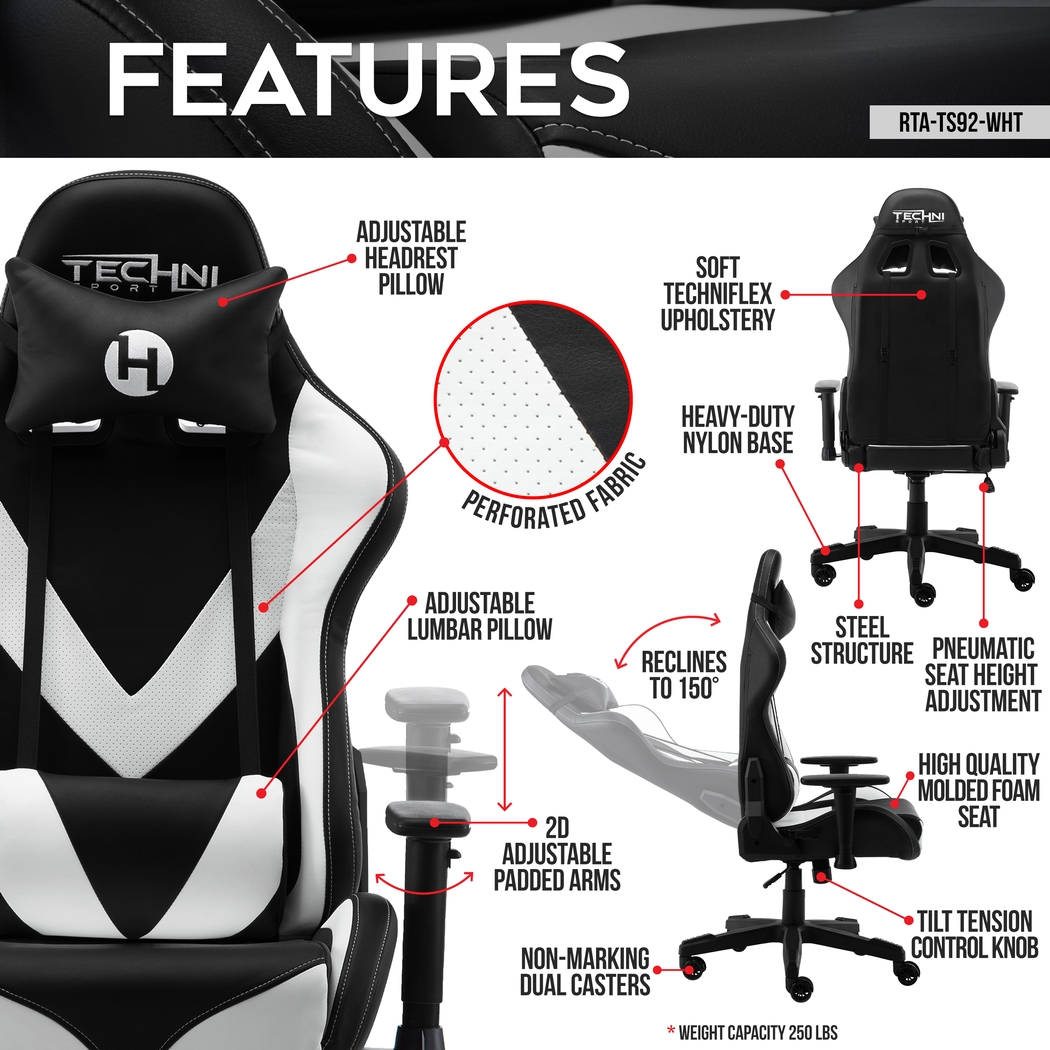 Trendiac White/Black PC Gaming Chair - Thumbnail - Image 3