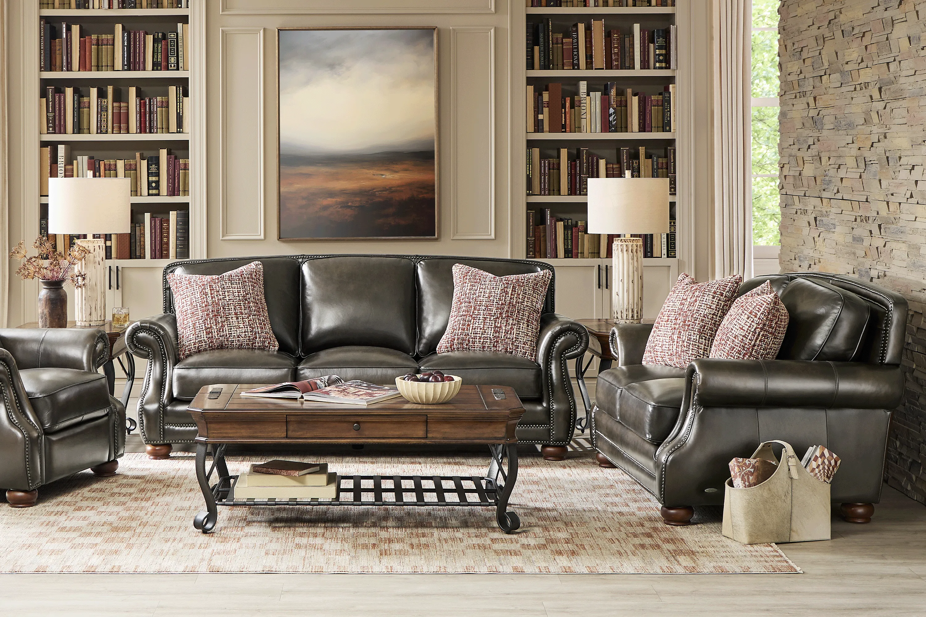 Trevaro Gray Leather 7 Pc Living Room with Sleeper Sofa - Thumbnail - Image 1