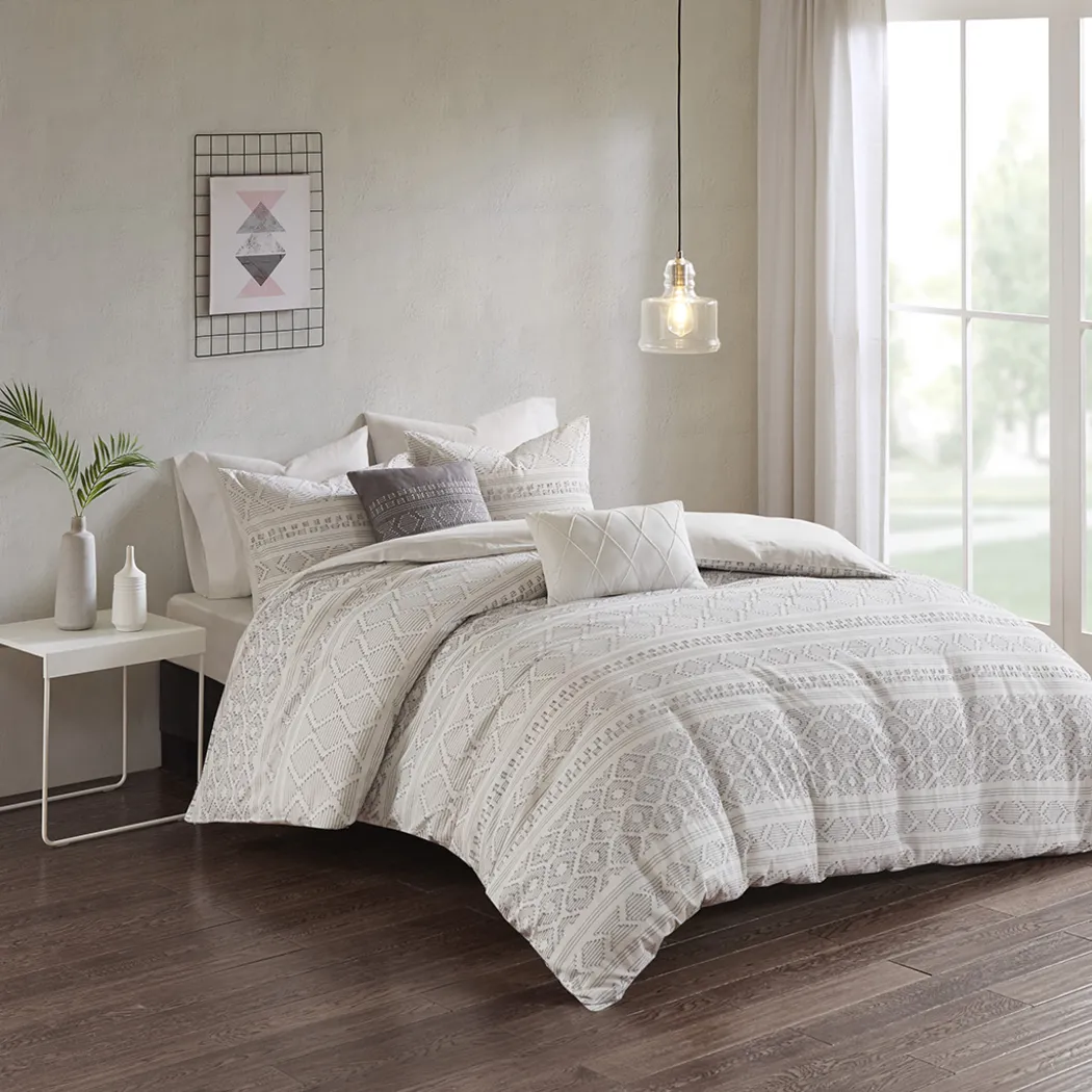Treves White Gray 5 Pc Full/Queen Duvet Set - Thumbnail - Image 1