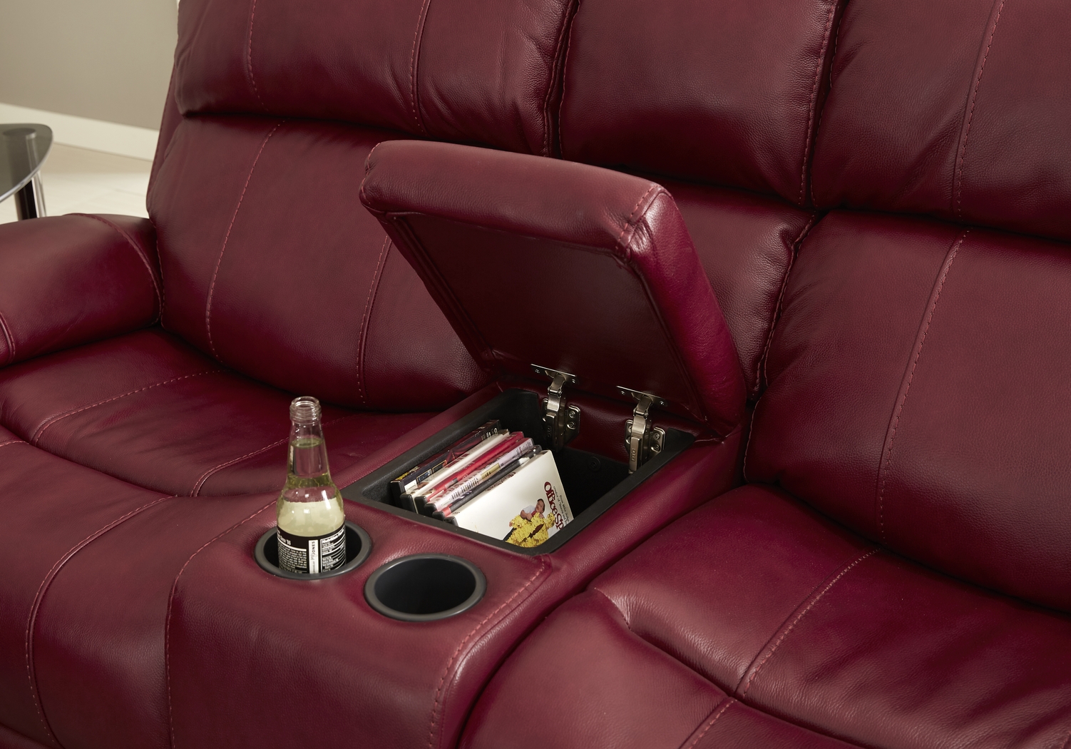 Trevino Burgundy Leather Dual Power Reclining Console Loveseat - Thumbnail - Image 3