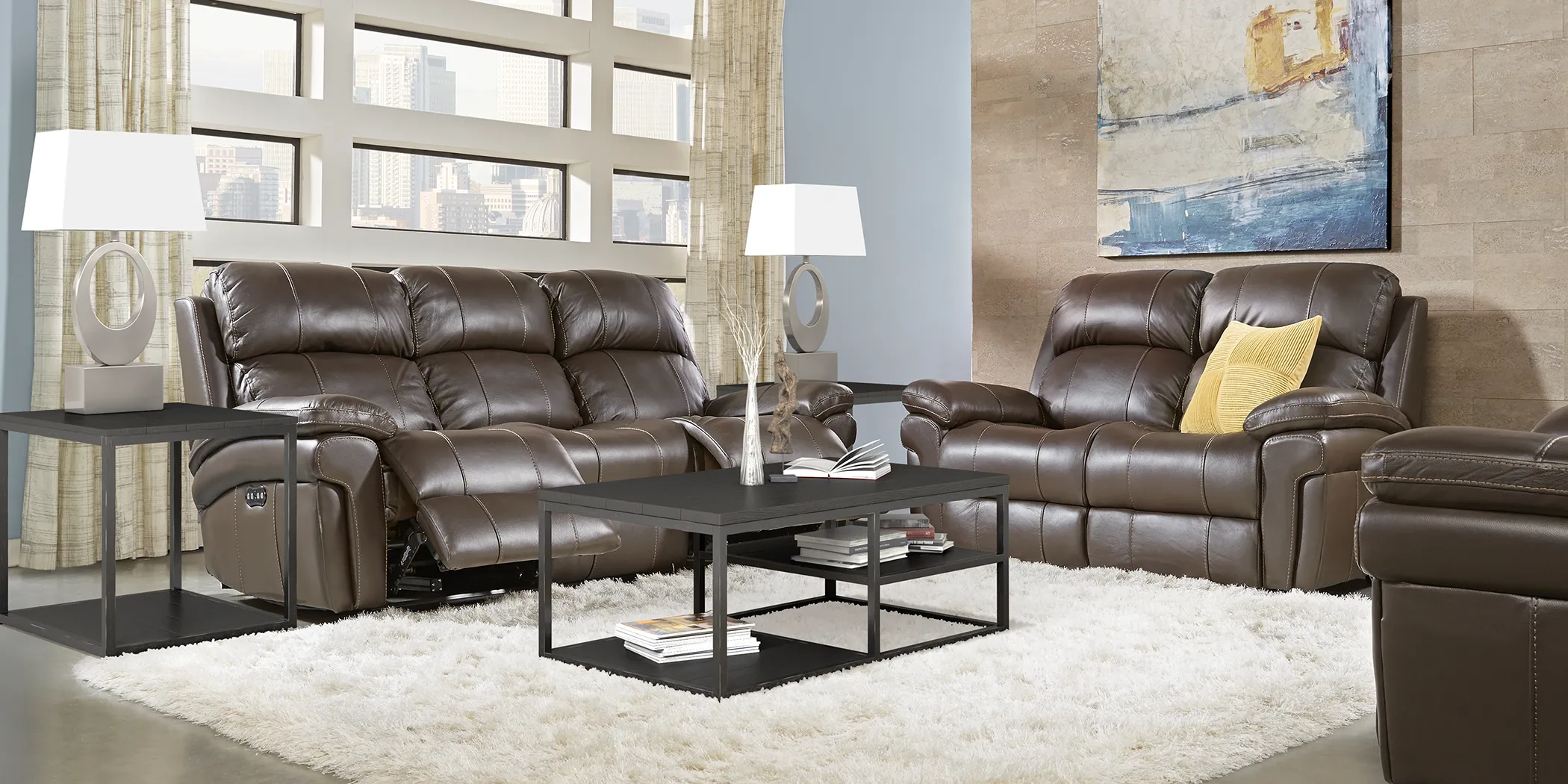 Trevino Chocolate Leather 5 Pc Living Room with Reclining Sofa - Thumbnail - Image 1