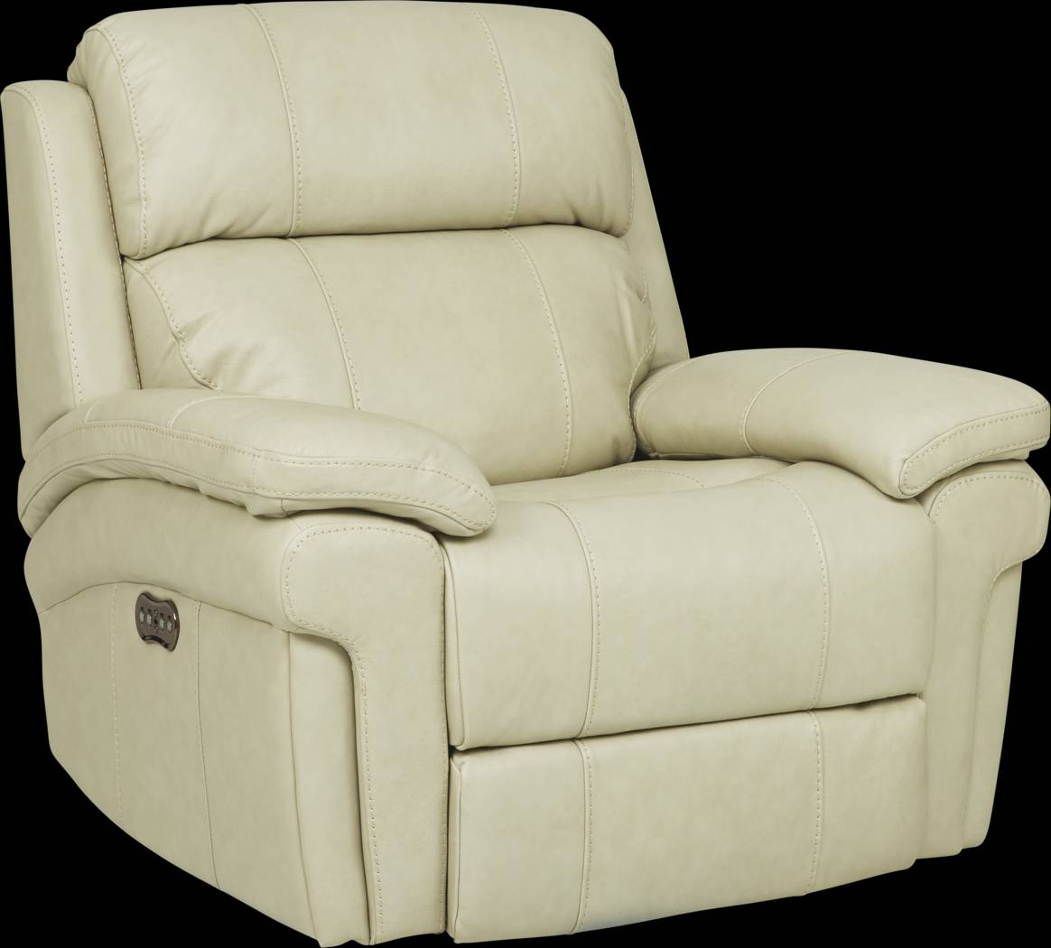 Trevino Cream Leather Dual Power Recliner - Thumbnail - Image 2
