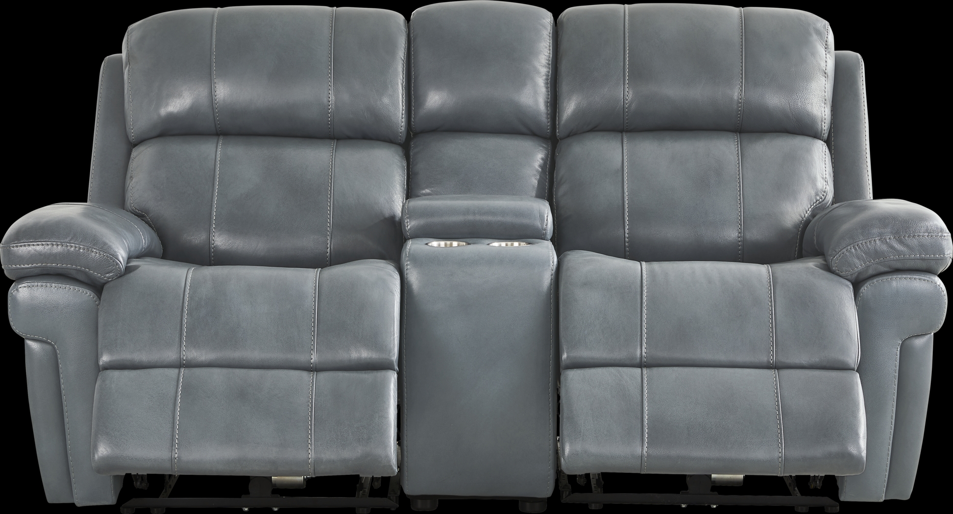 Trevino Lane Blue Leather Dual Power Reclining Console Loveseat - Thumbnail - Image 1