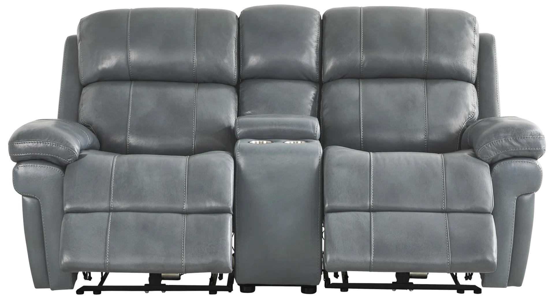 blue dual power reclining console loveseat