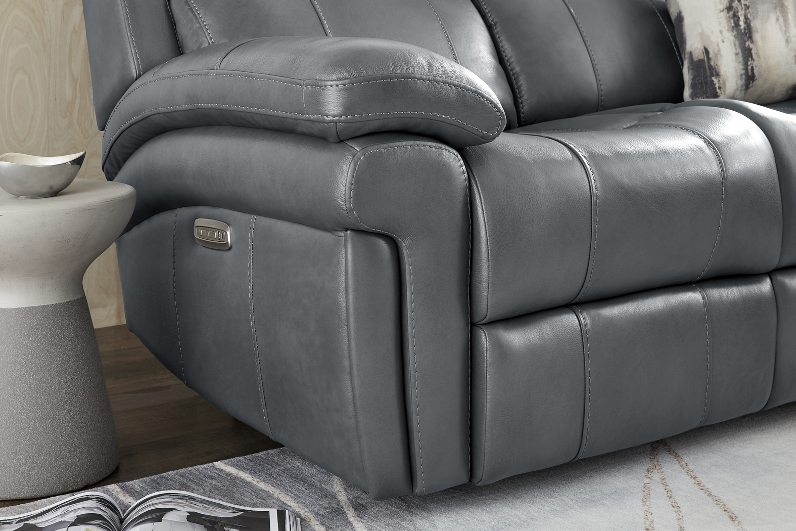 Trevino Lane Blue Leather Dual Power Reclining Sofa - Thumbnail - Image 3